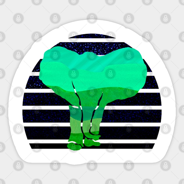 Elephant with green landscape and starry sky Sticker by Littlelimehead